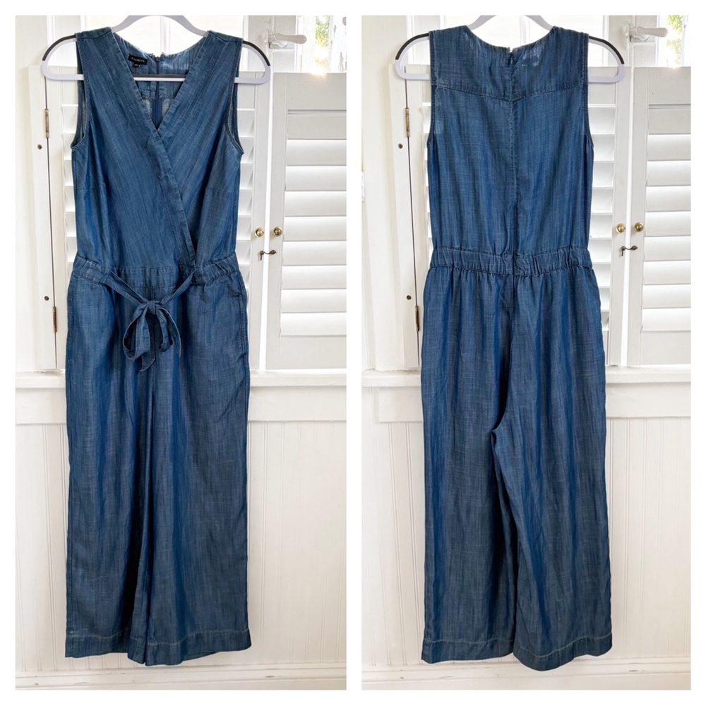 Talbots Blue Denim Chambray Tie Front Jumpsuit Ankle Length Women’s Size 4 NEW - Picture 1 of 5